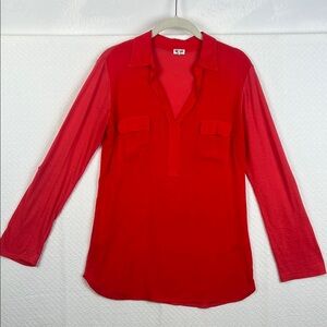 Splendid Vibrant Bright Red Shirt Long Sleeve Sz. S w.chest pockets Top Blouse